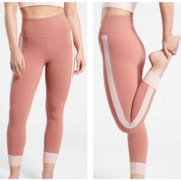 Athleta Pants - Athleta Leggings Womens 1X Pink Elation Rib Trim 7/8 Tight Workout Comfort Gym